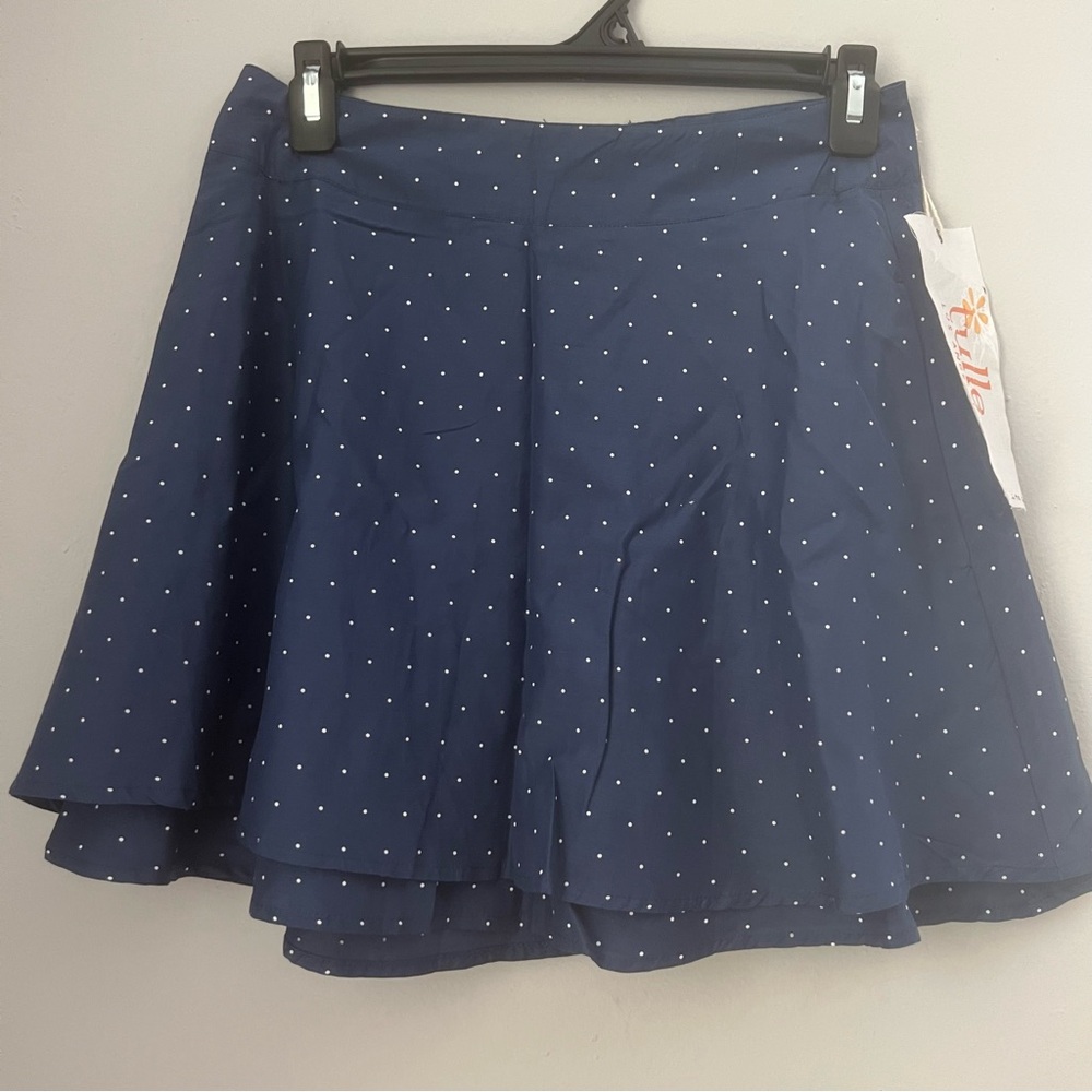 NWT New Tulle brand layered blue polka dot mini skirt with pockets S M